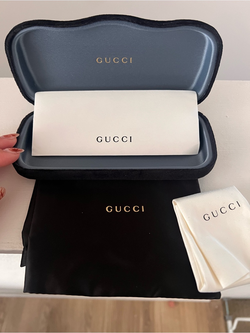 Gucci Black Case with White Dust Bag and Pouch